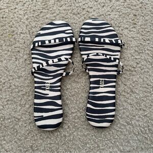 TKEES Gemma Zebra Print Leather Strappy Flat Sandal Minimalist Animal Print 7